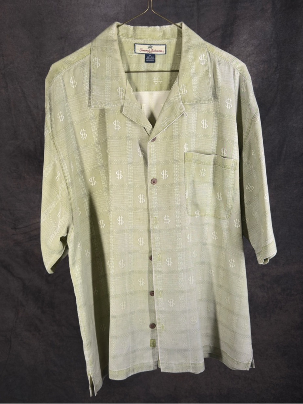 Tommy Bahama Light Green Short-Sleeve Button-Front MONEY SHIRT MAKE AN OFFER!